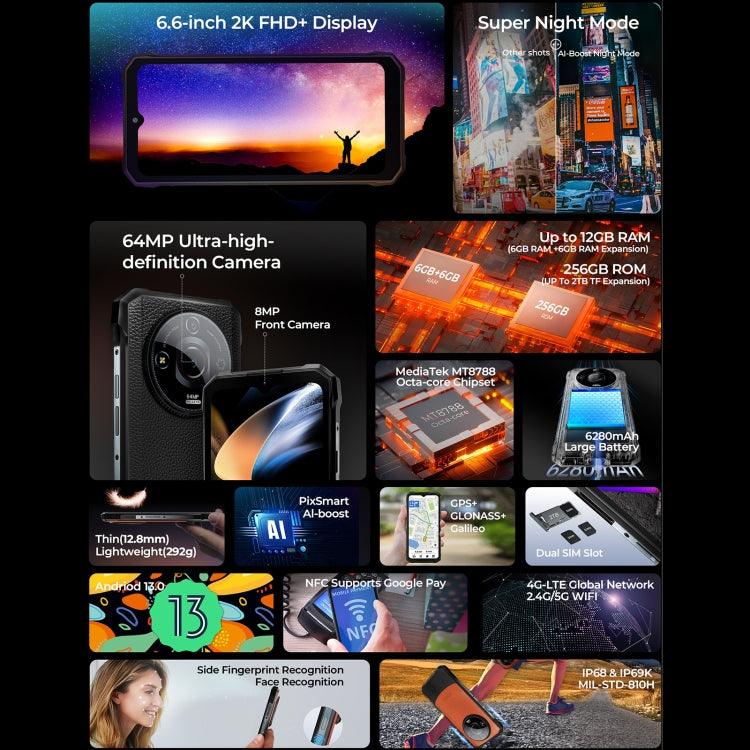 HOTWAV T7 Rugged Phone, 6GB+256GB, 6280mAh, 6.6 inch Android 13 MT8788 Octa Core, Network: 4G, OTG HOTWAV T7 Rugged Phone, 6GB+256GB, 6280mAh, 6.6 inch Android 13 MT8788 Octa Core, Network: 4G, OTG